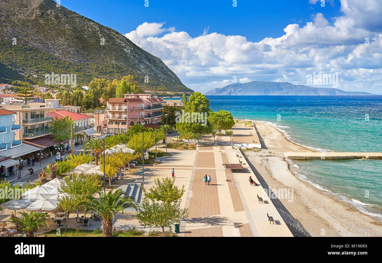 Die Strandpromenade, der Stadt Poros, Kefalonia, Griechenland Stockfoto
