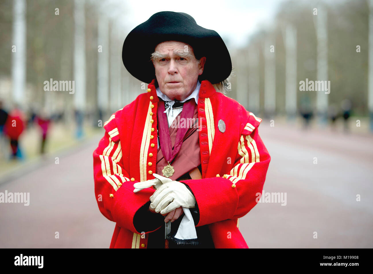 Ian MacDonald Watson, Herr General des Königs des Englischen Bürgerkriegs Gesellschaft vor der jährlichen März die Hinrichtung des Königs Charles zu gedenken. Stockfoto