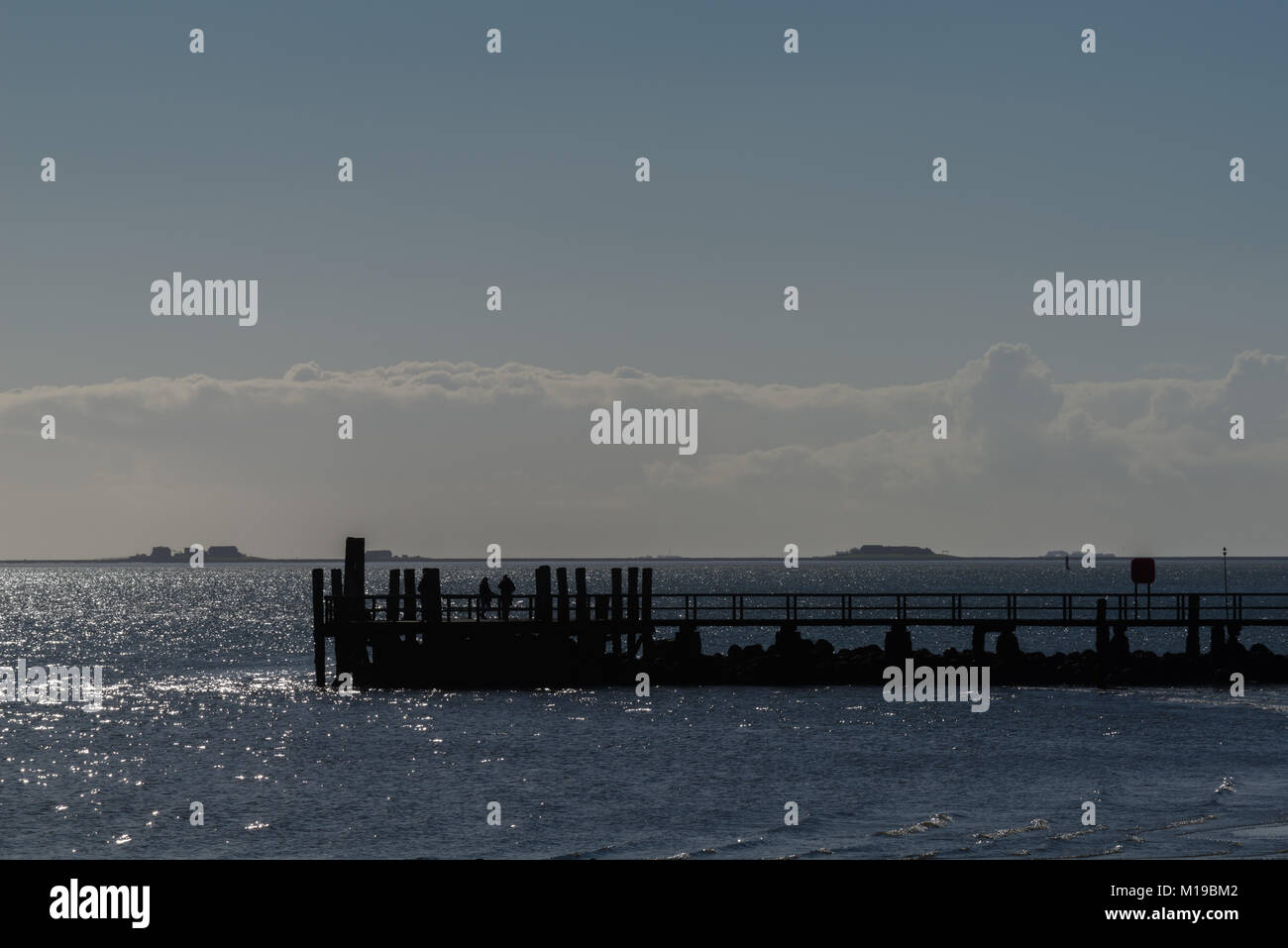 Hölzerne Seebrücke in der Nordsee auf der Insel Foehr,, UNESCO Weltnaturerbe, Nordfriesland, Schleswig-Holstein, Deutschland, Europa Stockfoto