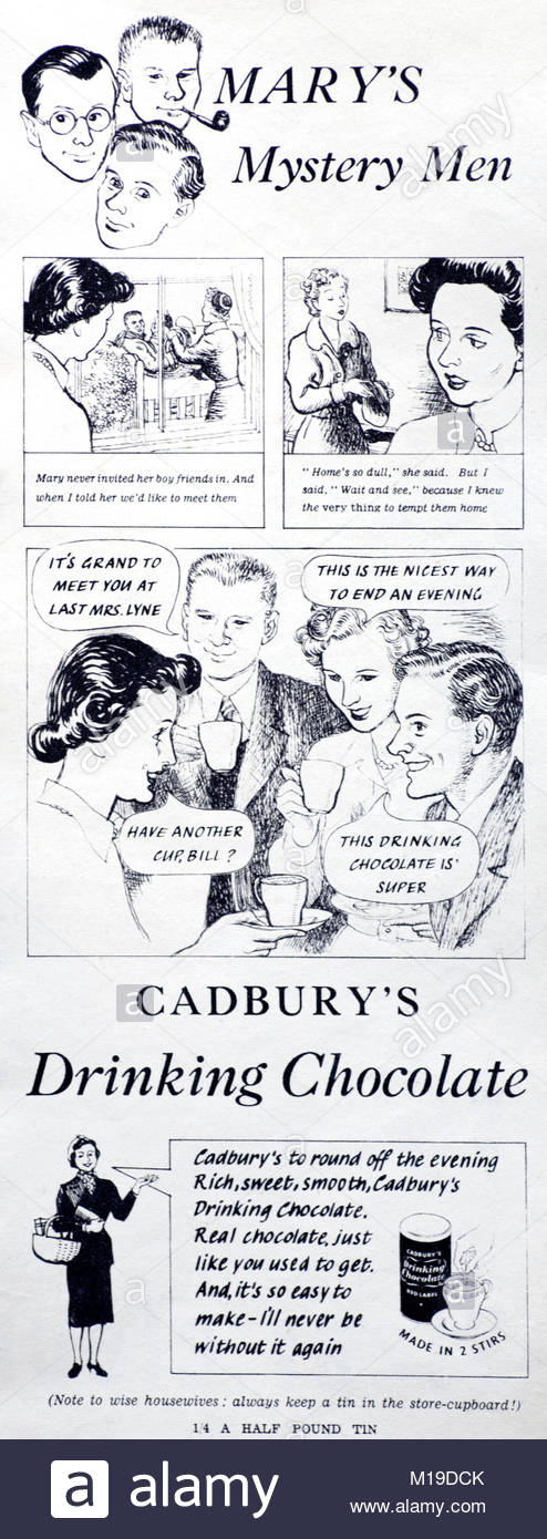 Cadbury's Trinkschokolade vintage Werbung 1952 Stockfoto