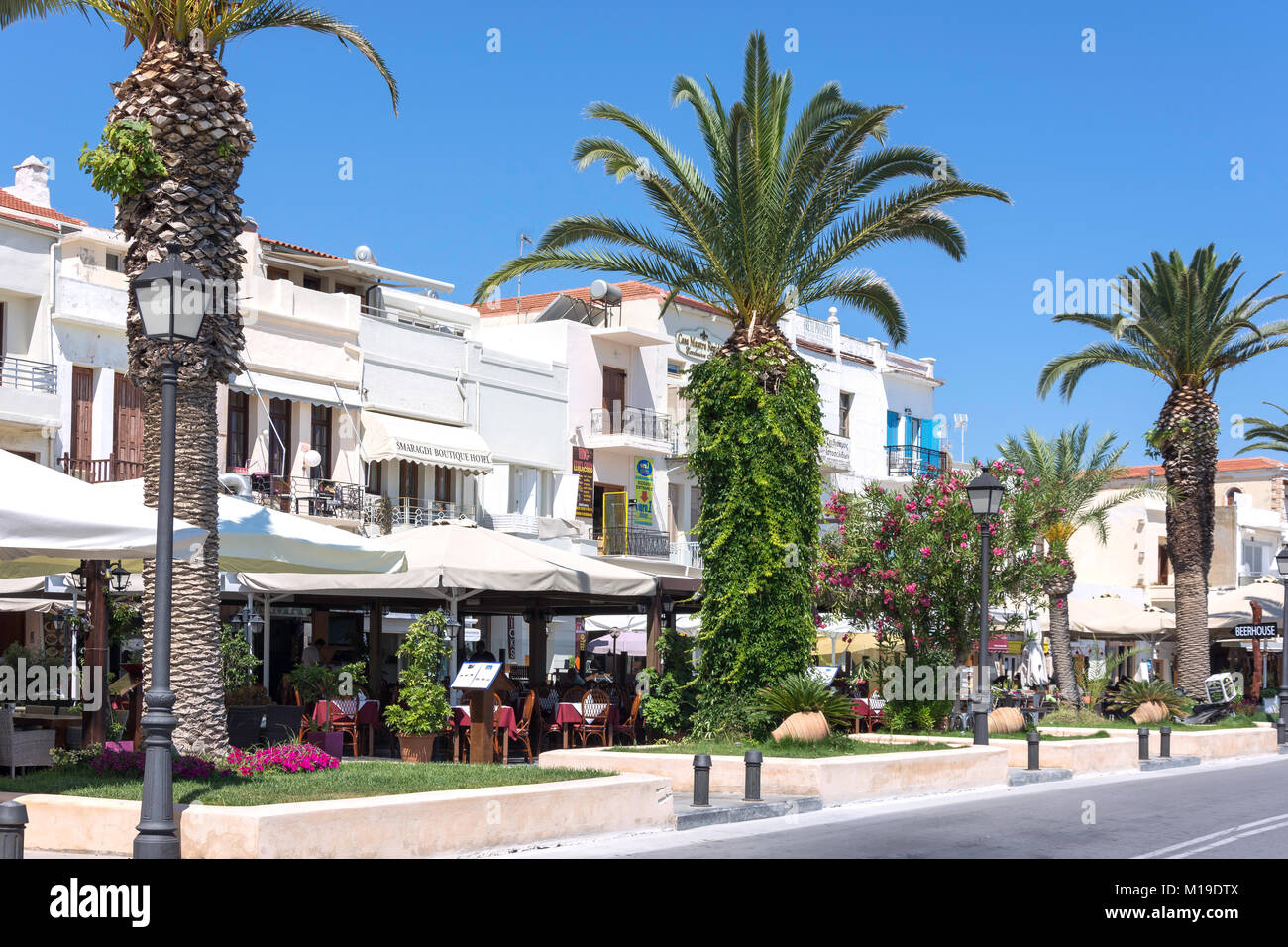 Harbourfront Tavernen, Sofokli Venizelou, Rethymnon (Rethymno), Rethymno, Kreta (Kriti), Griechenland Stockfoto