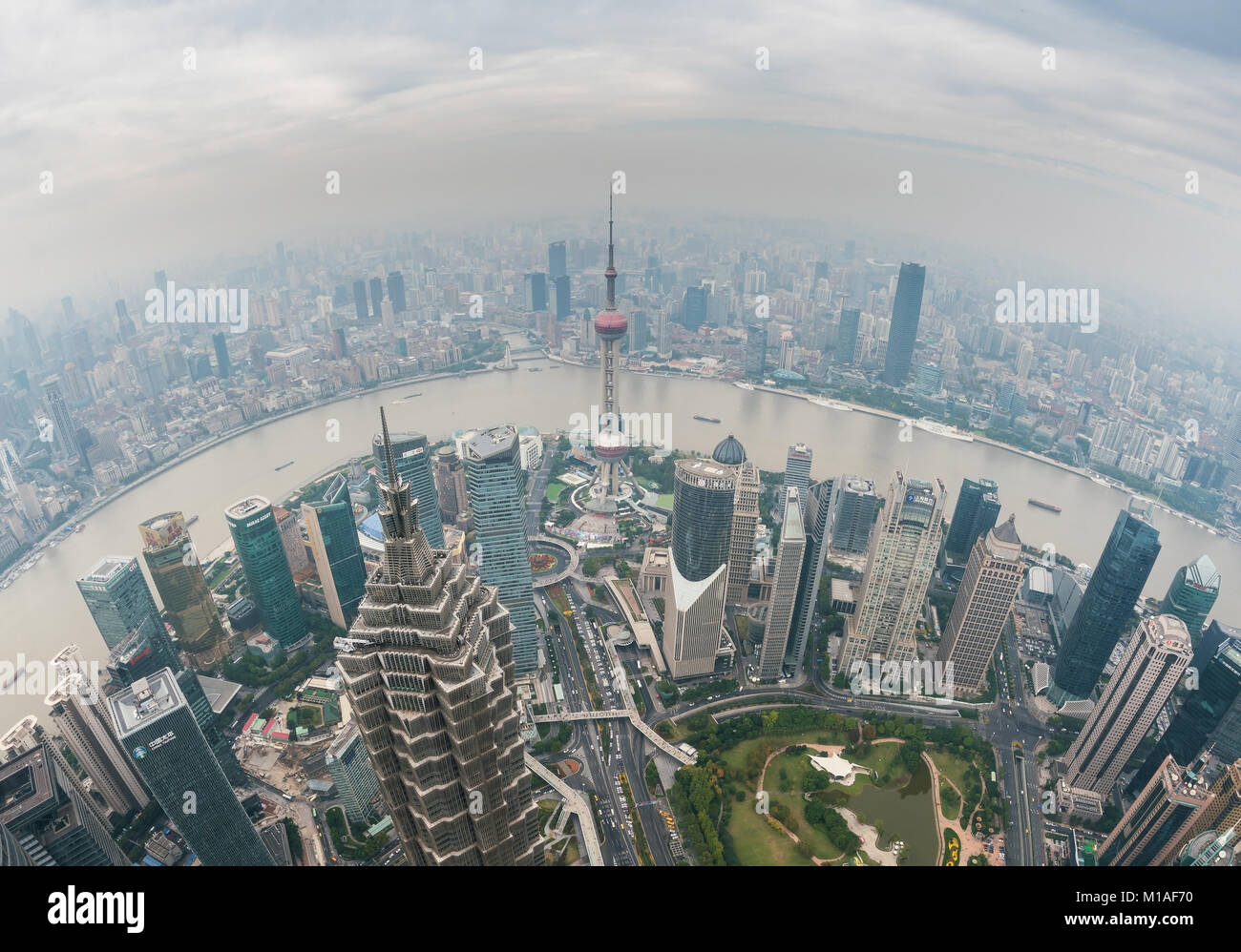 Shanghai tagsüber, Fischaugenobjektiv Stockfoto