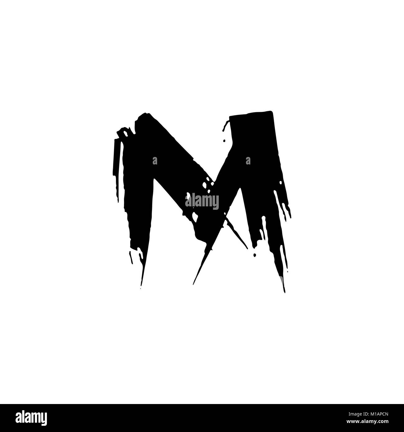 Schreiben M. handschriftlich von trockenen Bürste. Grobe Anschläge Font. Vector Illustration. Grunge Stil elegant Alphabets. Stock Vektor