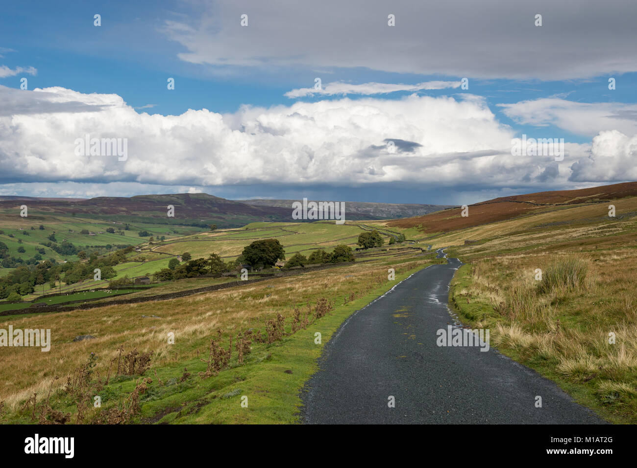 Remote-Straße über die Mauren über Swaledale in North Yorkshire, England. Stockfoto