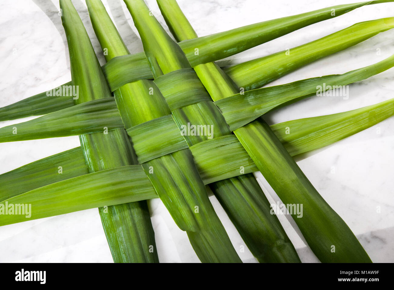 Green Palm Blätter Dekoration Korbwaren Stockfoto