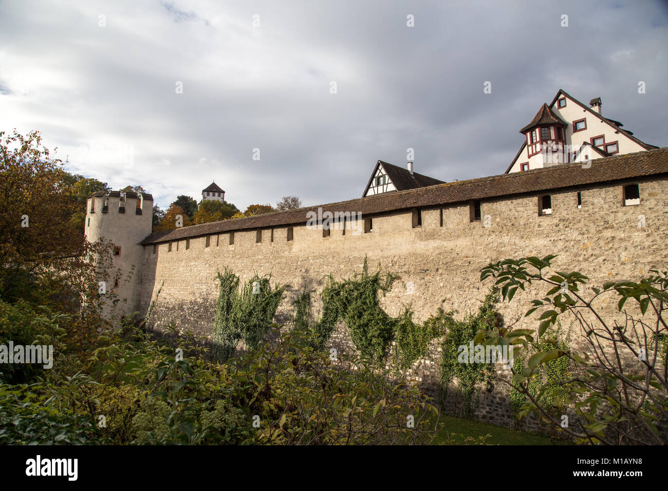 Historische Stadtmauer in Basel, Schweiz Stockfoto