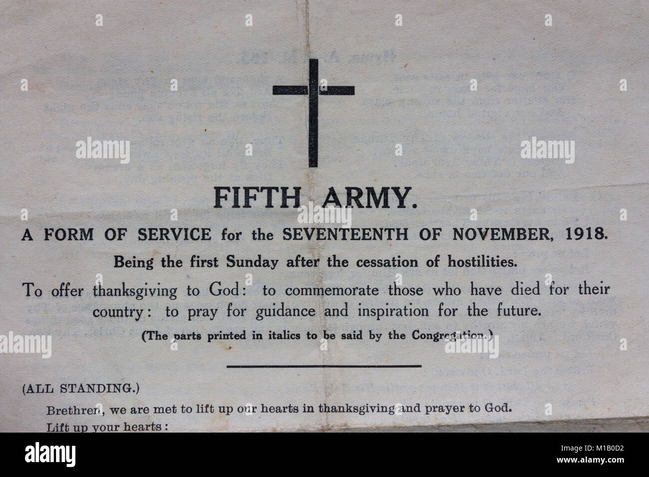 Original fünfte Armee als [Kirche] Service Kennzeichnung über die Einstellung der Feindseligkeiten im November 1918 Stockfoto