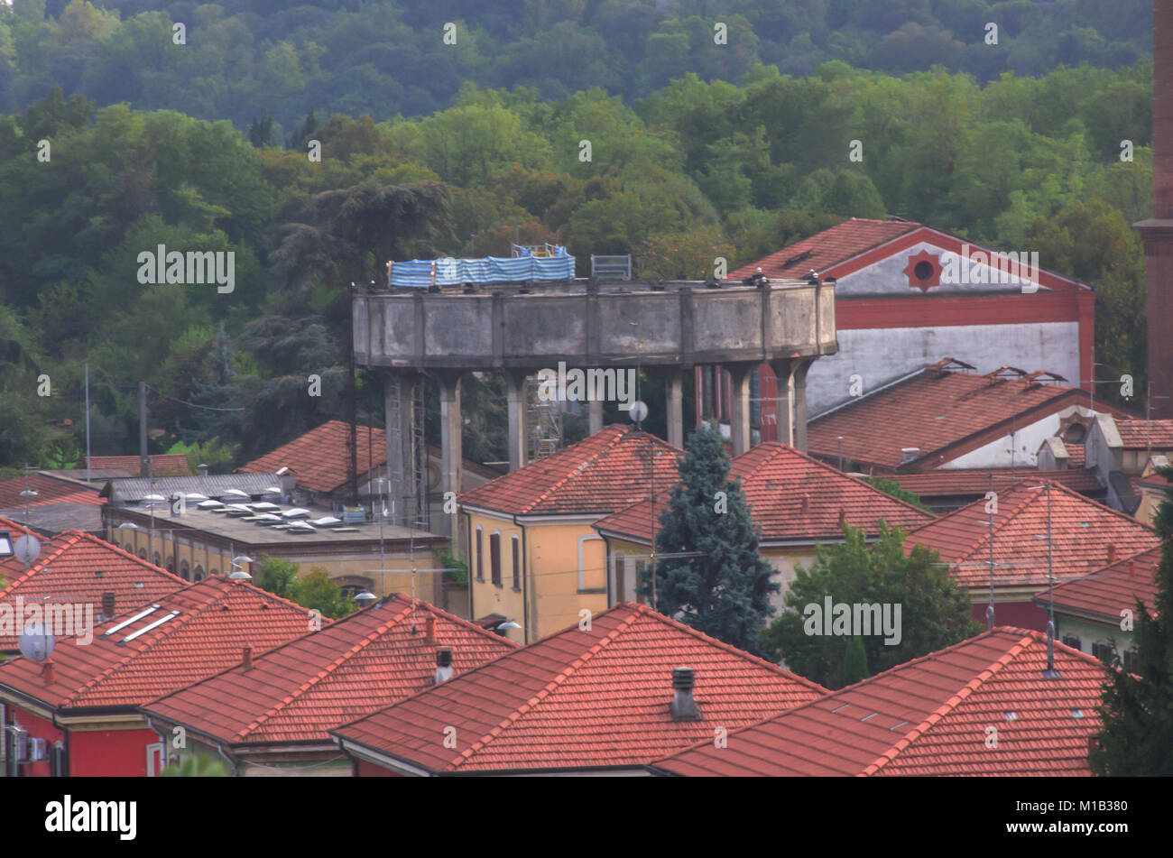 Luftaufnahme auf den Arbeiter Dorf von Crespi d'Adda, Italien, ein Weltkulturerbe Stockfoto