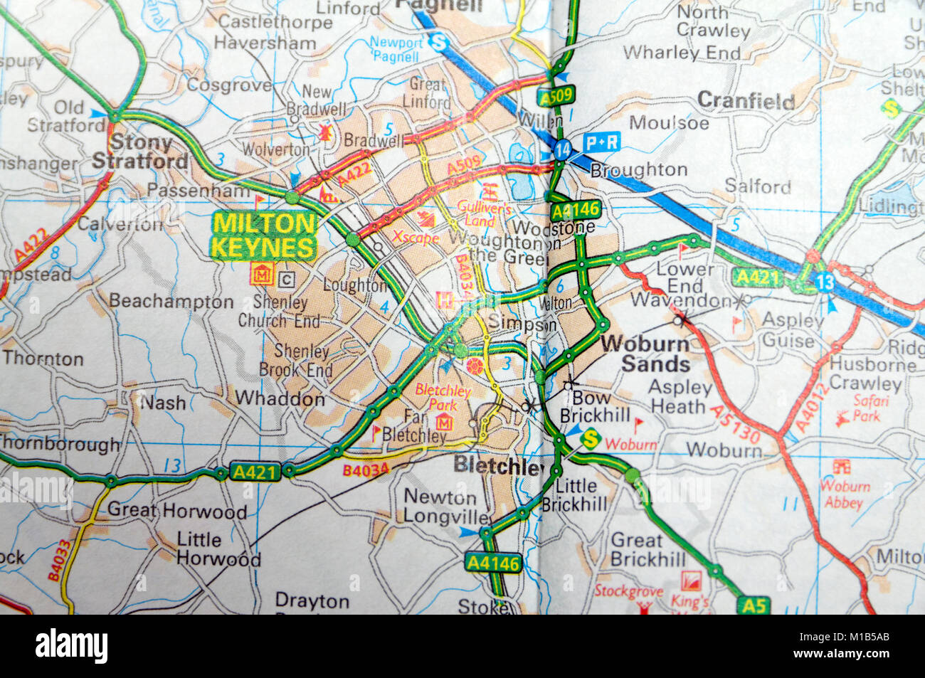 Straßenkarte von Milton Keynes, England. Stockfoto