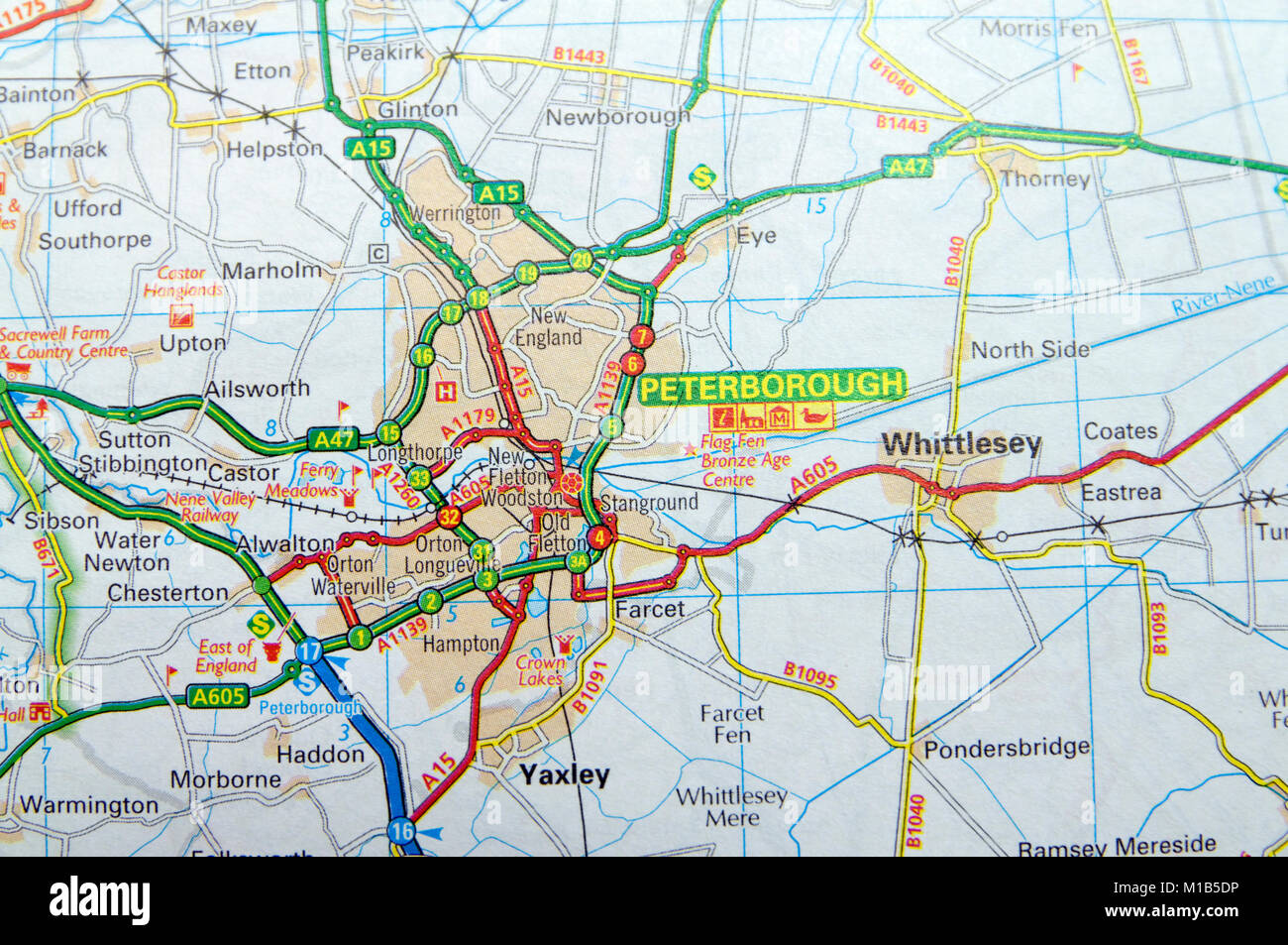 Straßenkarte von Peterborough, England. Stockfoto