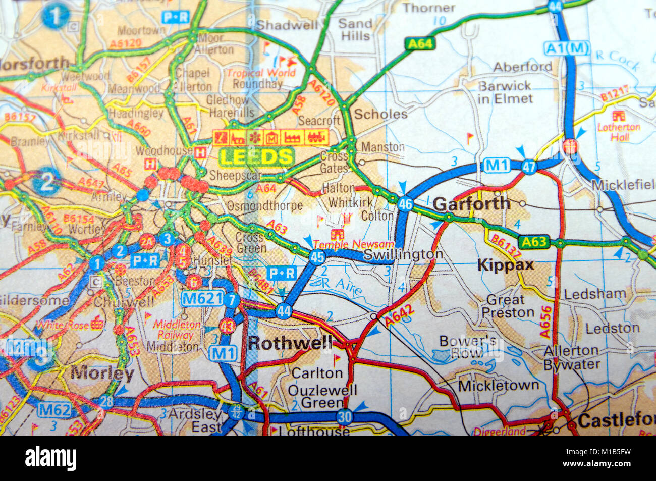 Straßenkarte von Leeds, England. Stockfoto