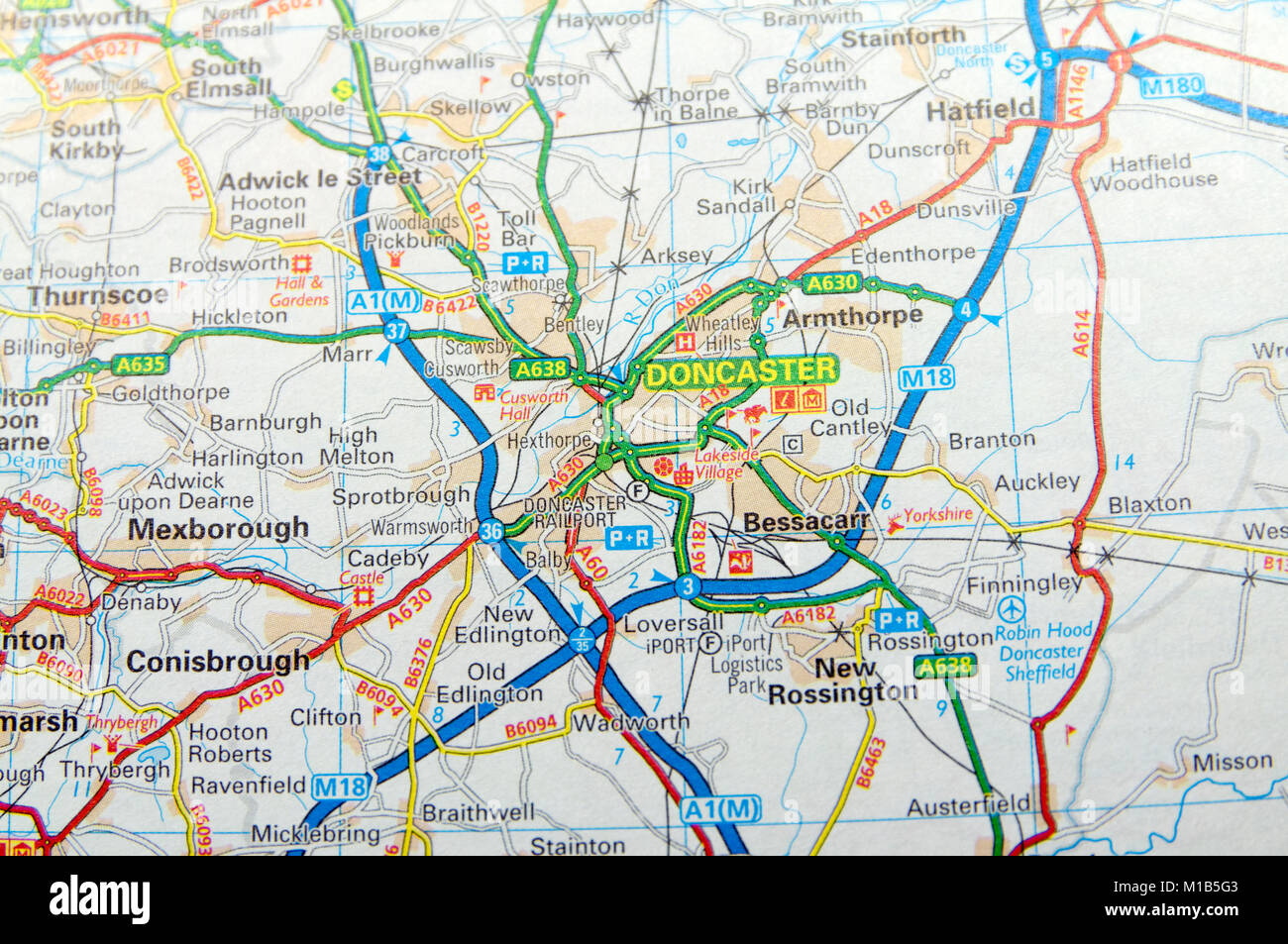 Straßenkarte von Doncaster, England. Stockfoto
