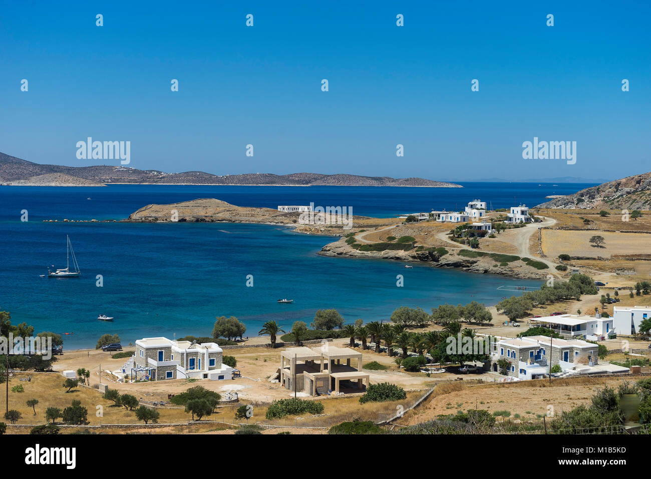 Blick auf den Strand. Schinoussa Insel. Griechenland Stockfoto