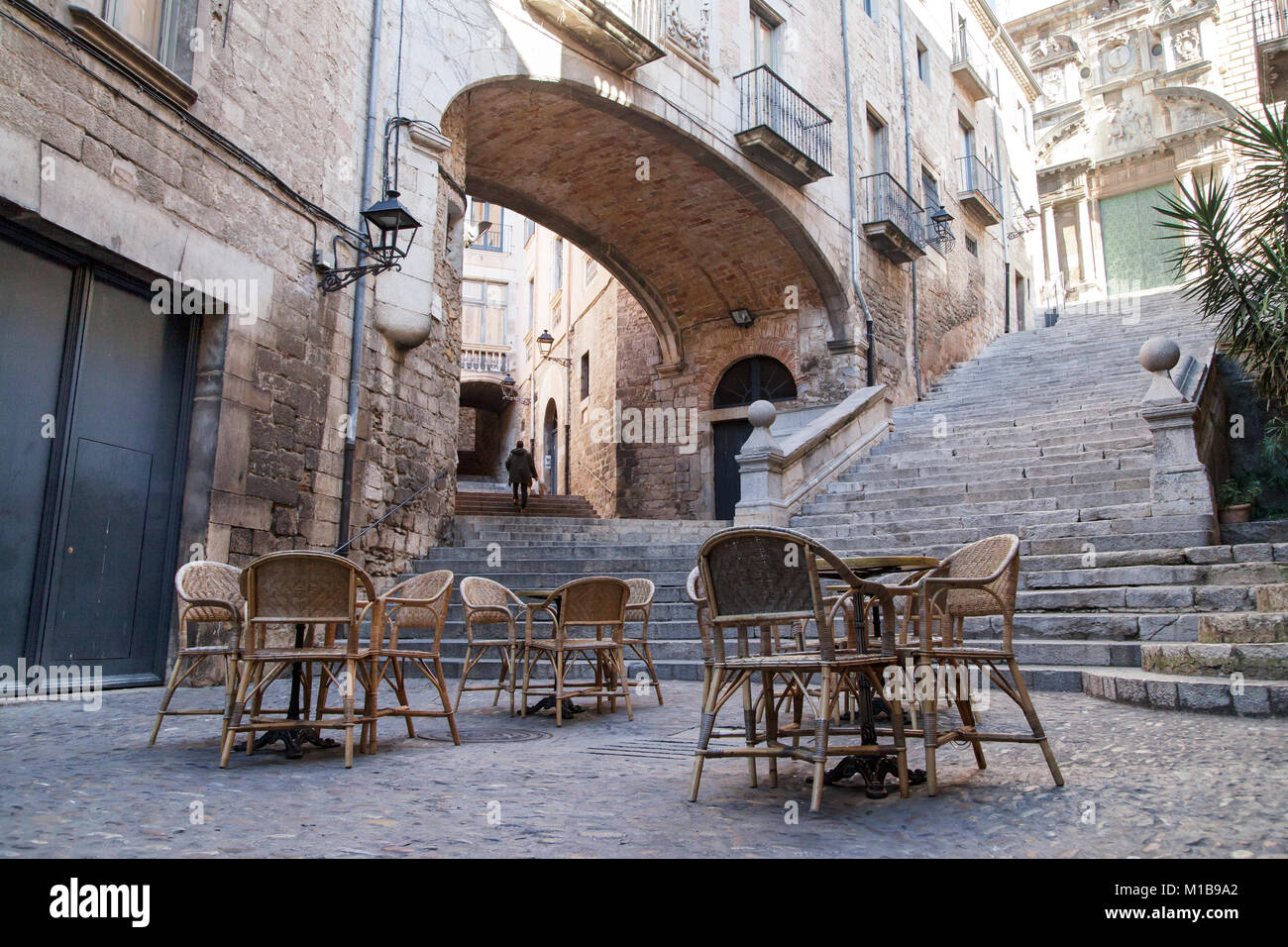 Sant Domenec Treppen in Girona, Katalonien. Stockfoto