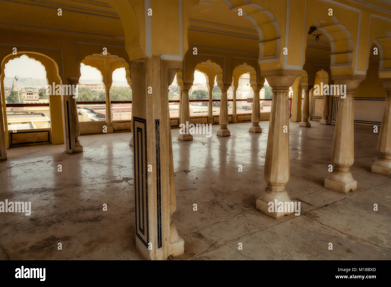 Royal Flur Innenarchitektur Säule Struktur der City Palace Jaipur Rajasthan, Indien. Stockfoto