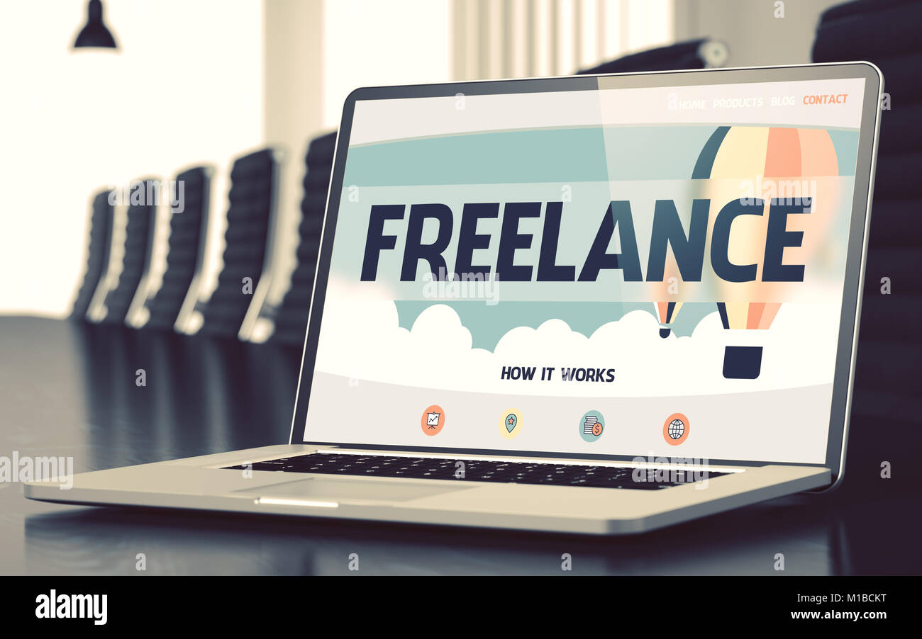 Freelance auf Laptop im Konferenzraum. 3D. Stockfoto