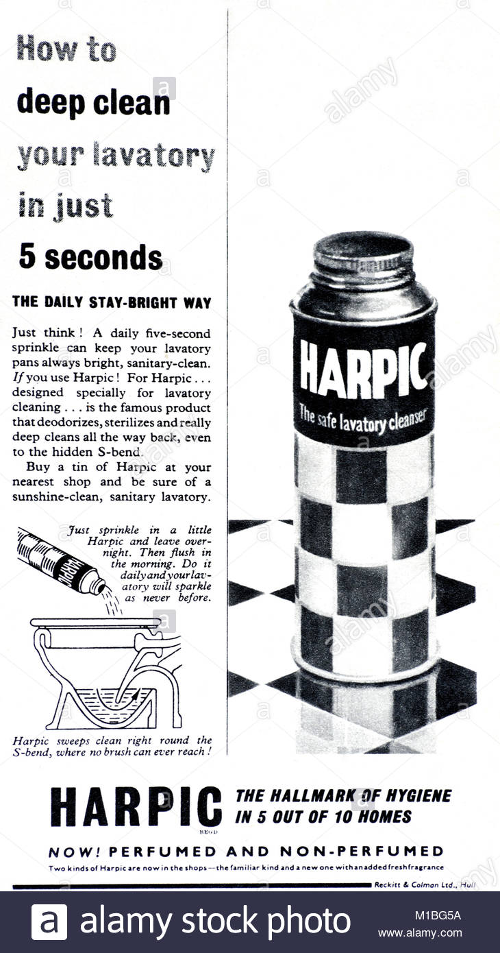 Harpic vintage Werbung 1950 s Stockfoto