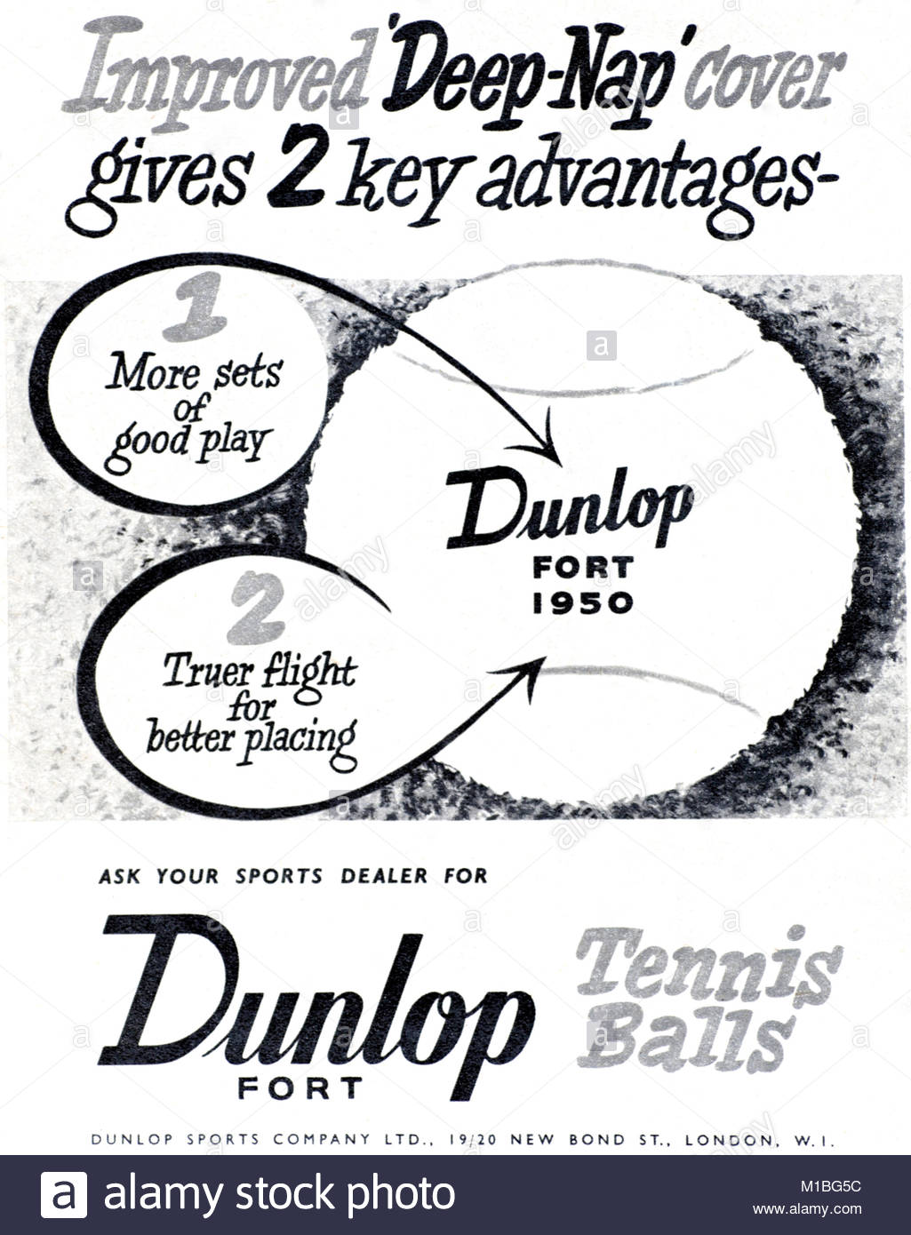 Dunlop Tennisbälle vintage Werbung 1950 s Stockfoto