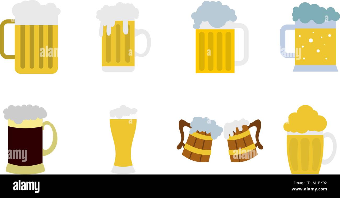 Glas Bier Icon Set, flacher Stil Stock Vektor