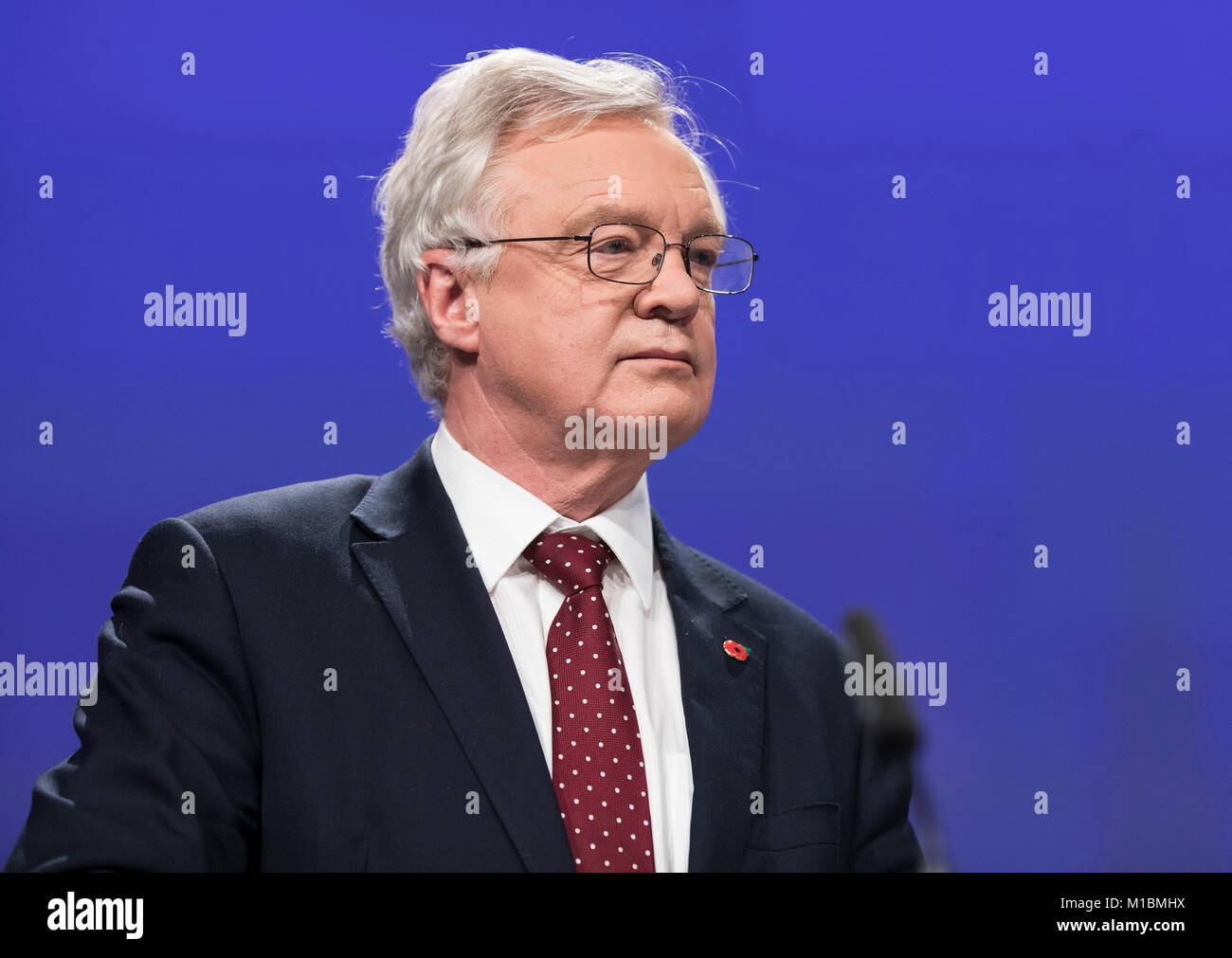 Belgien, Brüssel, am 2017/11/10: David Davis, Staatssekretär für die Europäische Union zu verlassen, bei einer Pressekonferenz anlässlich der Stockfoto