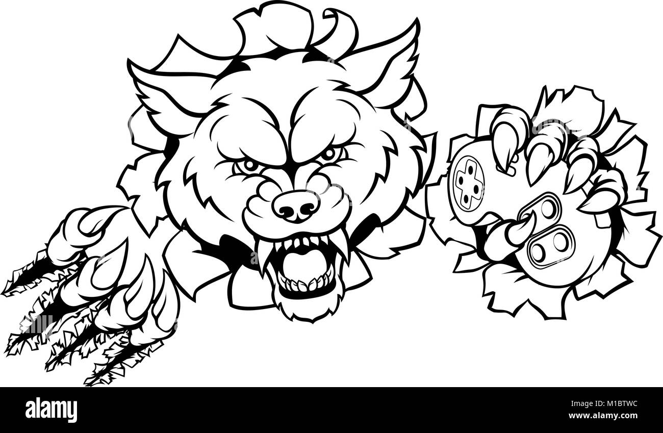 Wolf Esports Gamer Player Maskottchen Stock Vektor