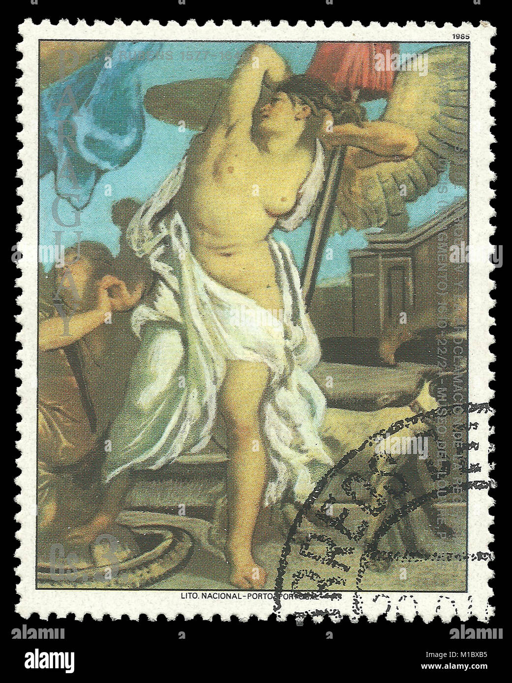 Paraguay - Stempel 1985: Colour Edition zu Kunst, zeigt Malerei Apotheose von Heinrich IV. und die Verkündigung der Regentschaft von Rubens Stockfoto