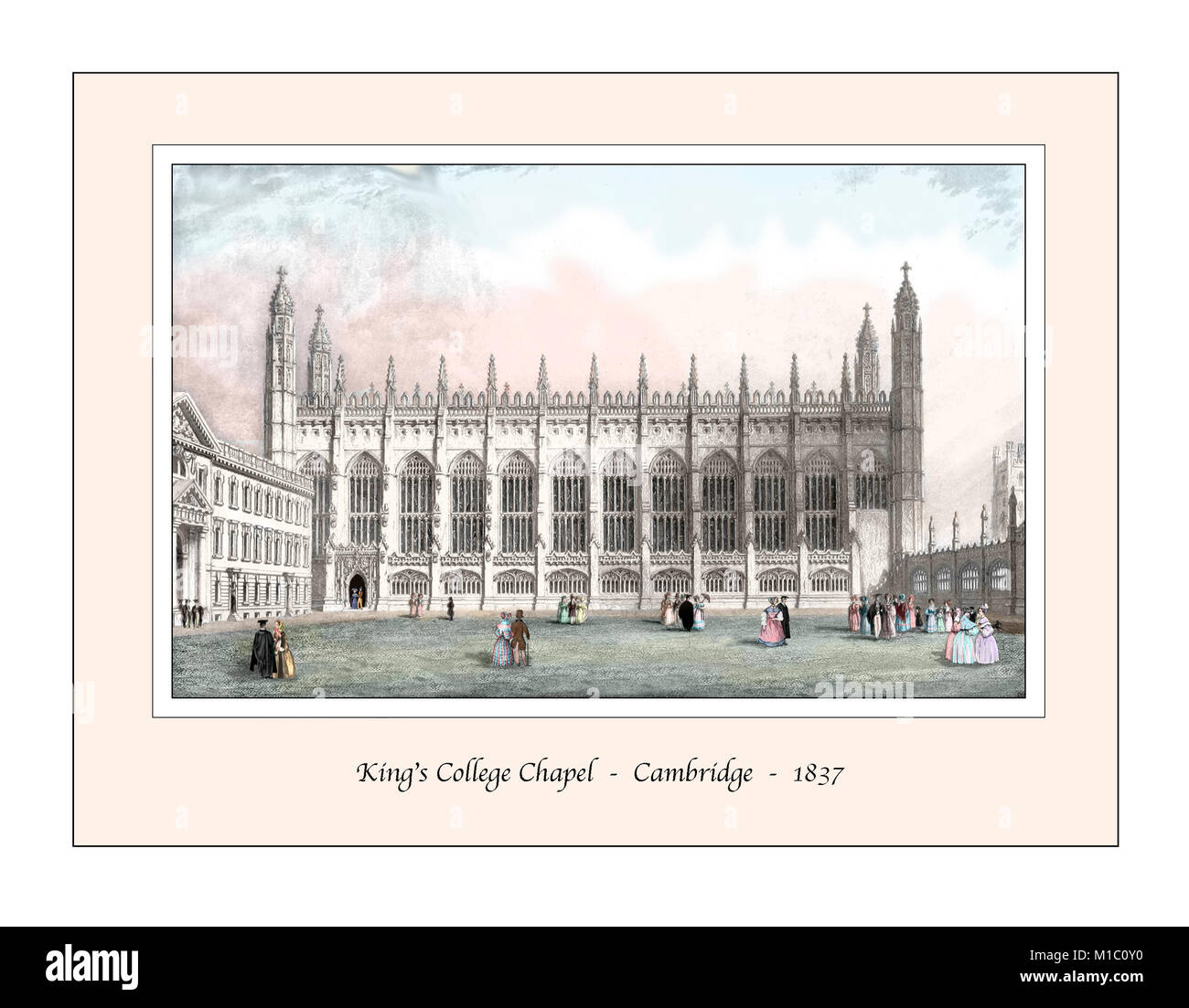 KIng's College Chapel Cambridge Original Design im 19. Jahrhundert Gravur auf der Grundlage Stockfoto
