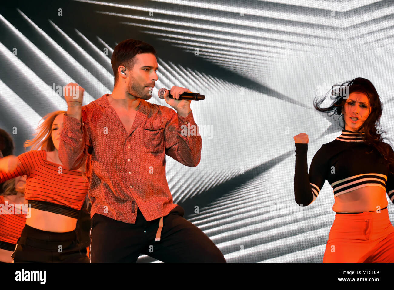 Eric Saade an Vintergalan in Saab Arena in Linköping, Schweden 2017 Stockfoto