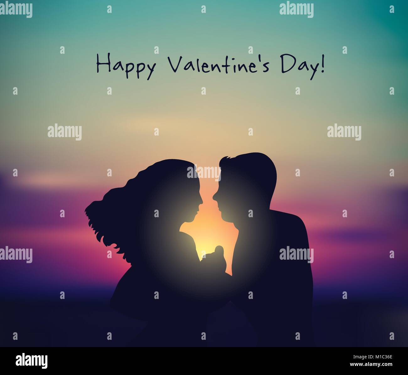 Romantisches Paar Sonnenuntergang Valentines Tag unterzeichnen. Stock Vektor