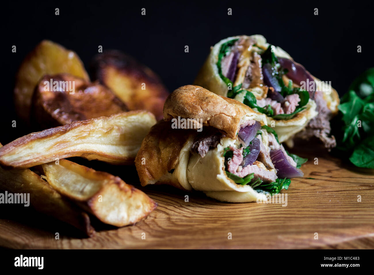 Yorkshire Pudding Rindfleisch Wraps Stockfoto