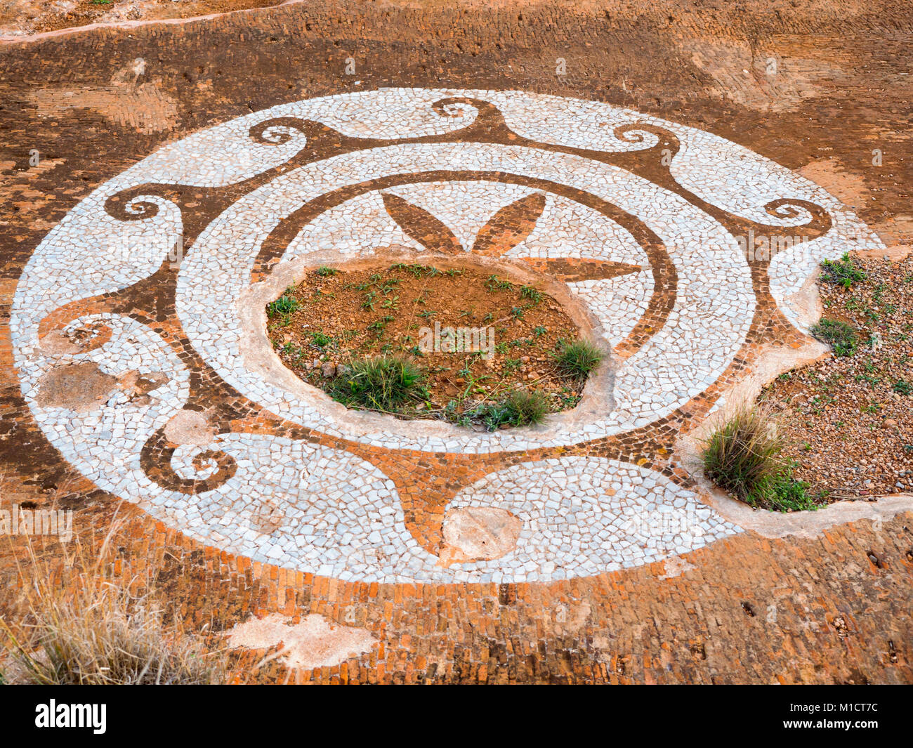 Ruinen mit Mosaik in Kap Tainaron Matapas oder in Mani, Lakonien, Peloponnes, Griechenland Stockfoto