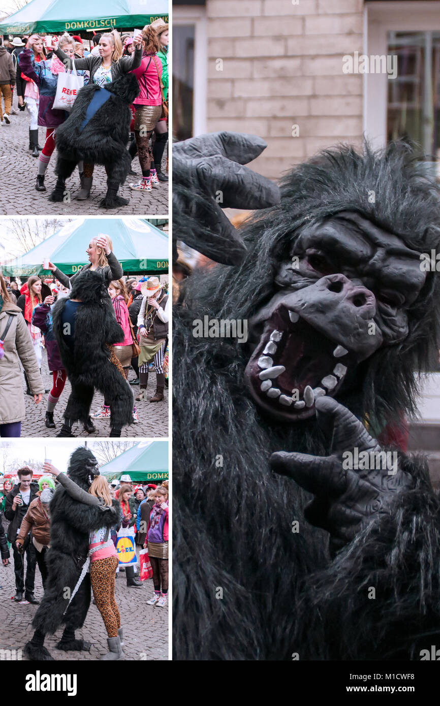 Köln, Deutschland - 14. März 2014: Wie ist die Straße, Karneval, ein Gorilla ist Tanz mit einer Stockfoto