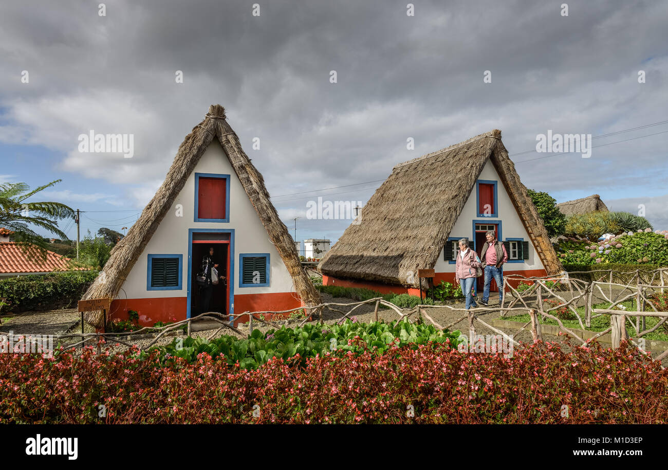 Stroh Häuser, Santana, Madeira, Portugal, Strohhaeuser Stockfoto