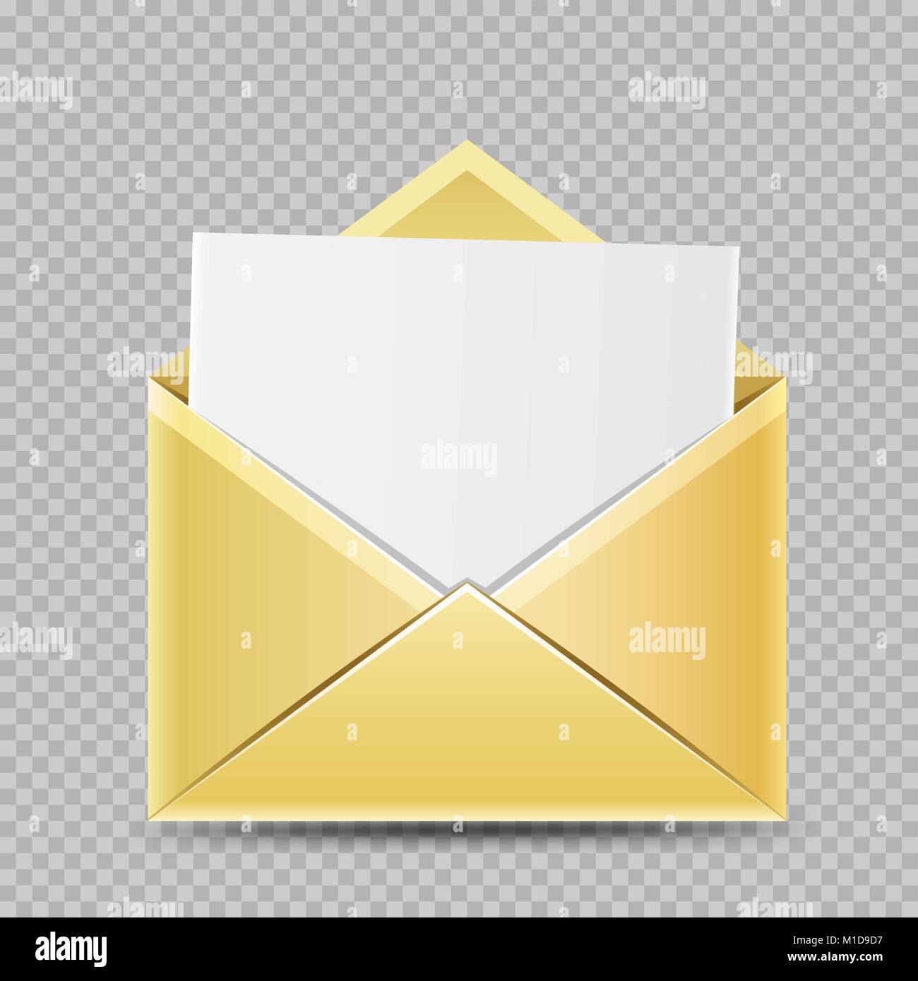 Gelbe envelopet Brief und Papier Dokumentenvorlage innen mit Schatten auf transparentem Hintergrund Stock Vektor