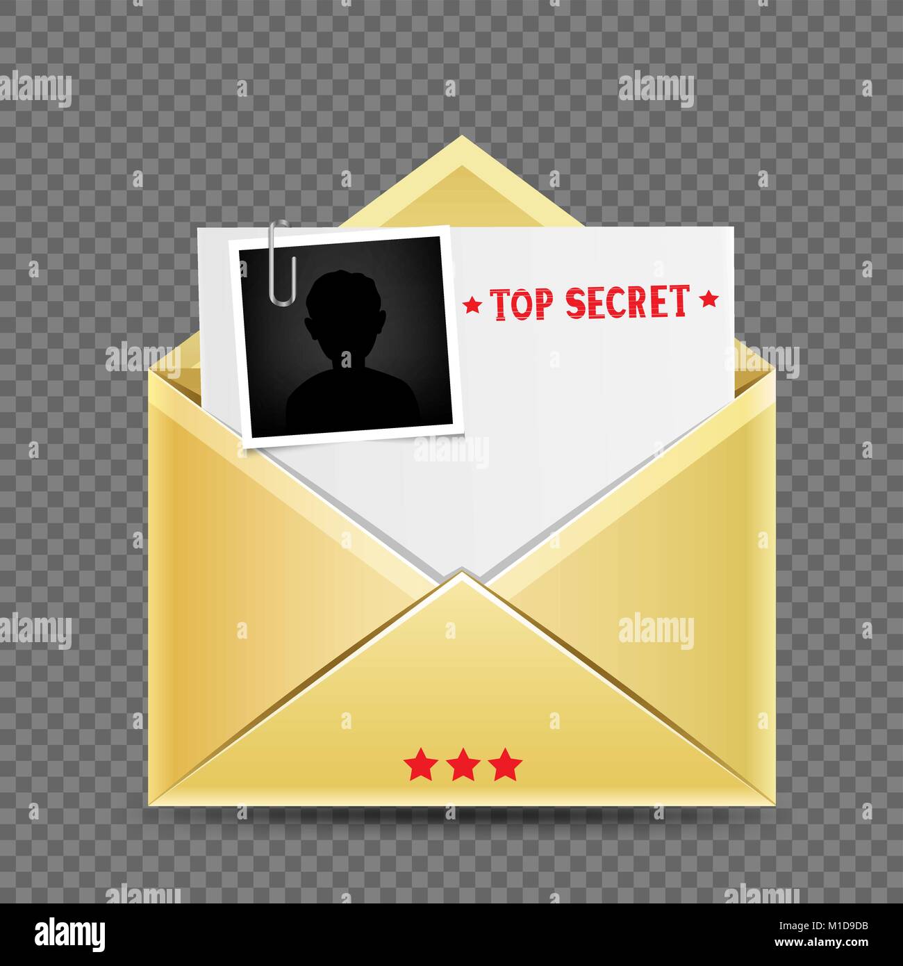 Das Geheimnis öffnen envelopet Briefvorlage Korrespondenz mit Stempel foto Snapshot und Schatten auf transparentem Hintergrund Stock Vektor