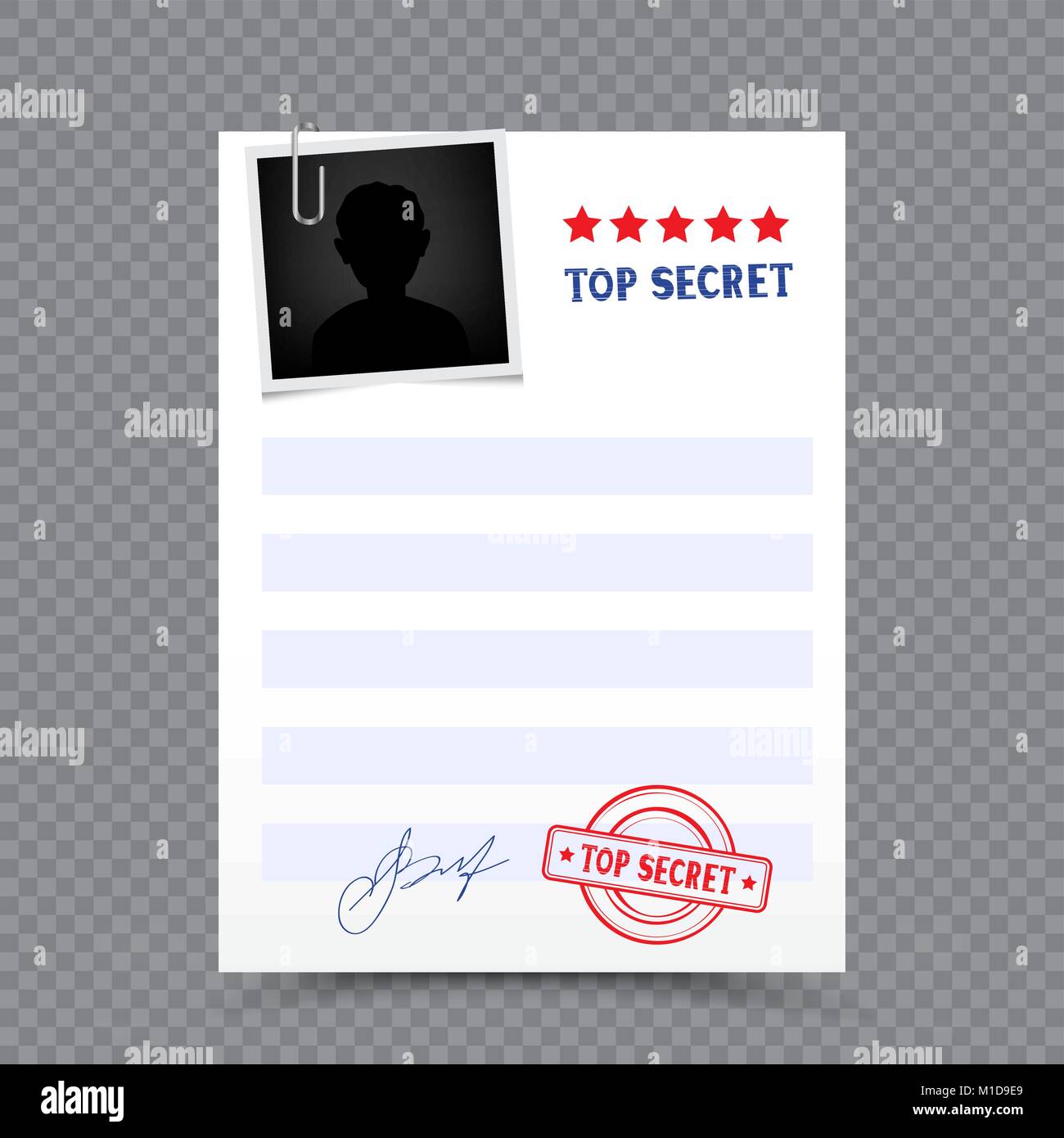 Das geheime Papier schreiben Vorlage Korrespondenz mit Stempel foto Snapshot und Schatten auf transparentem Hintergrund Stock Vektor