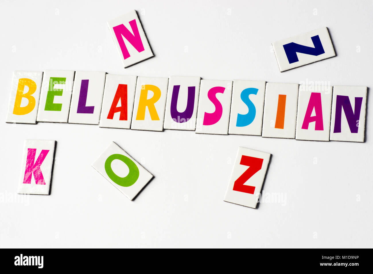 Wort Weißrussischen aus bunte Buchstaben auf weißem Hintergrund Stockfoto