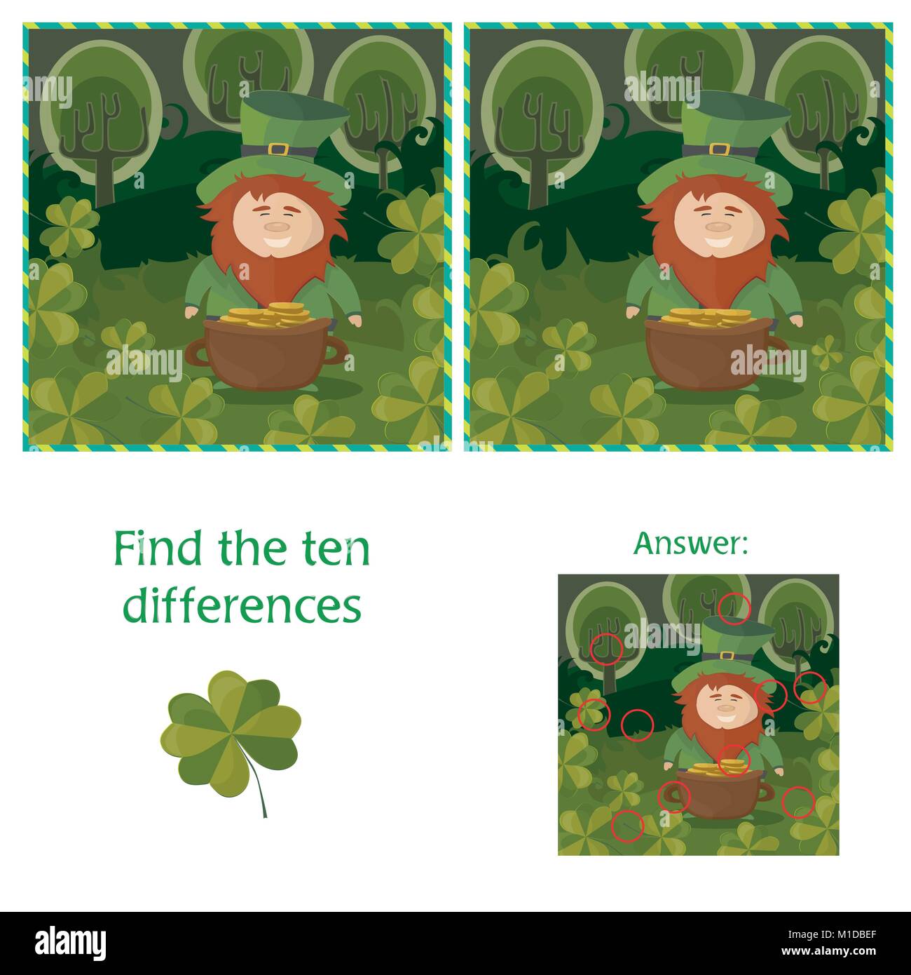 St. Patricks Day - 10 Unterschiede visual Puzzle finden Stock Vektor