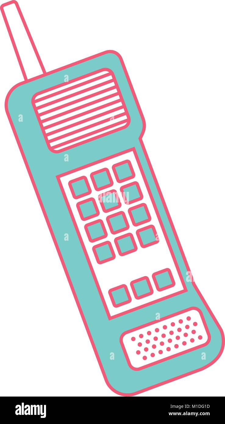 Altes Mobiltelefon vintage Kommunikation symbol Vektor-illustration grüne und rote Linie Bild Stock Vektor