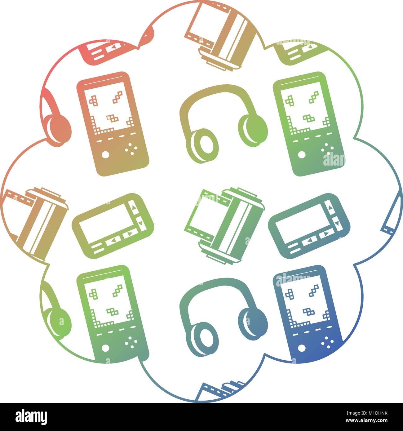 Blumenmuster Form Label mit video Spiel und Kopfhörer Vektor-illustration Farbverlauf Textur Stock Vektor