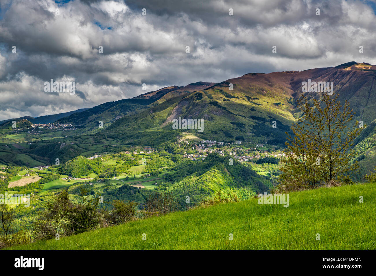 Monte Cimone massiv, toskanisch-emilianischen Apennin, Ansicht von der Via Giardini, SS 12, in der Nähe der Ortschaft La Santona, Emilia Romagna, Italien Stockfoto