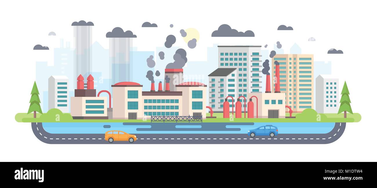 Städtische Landschaft mit Factory-moderne Design Vector Illustration Stock Vektor