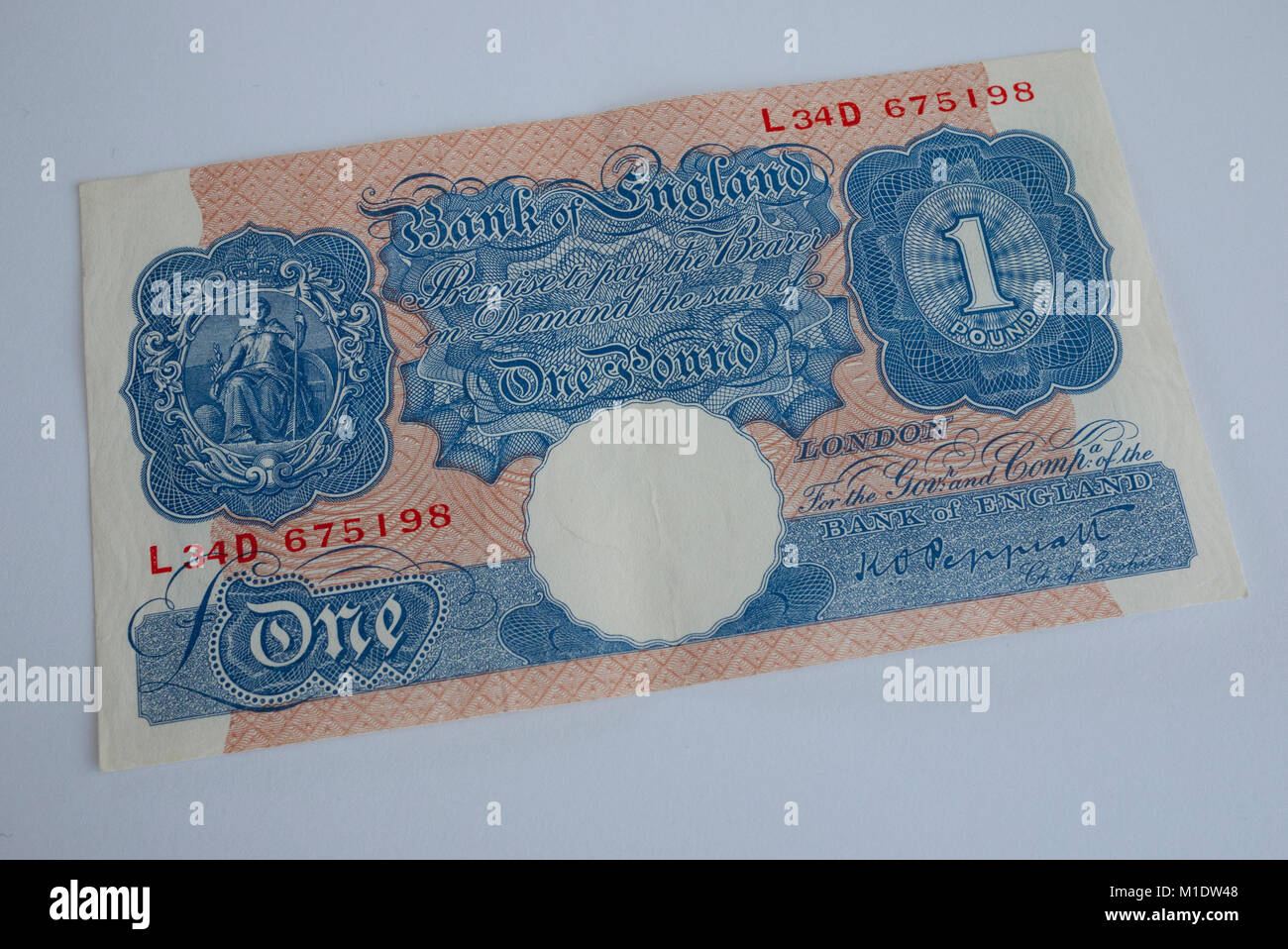 Peppiat Blue £ 1 Pfund Note 1940. Stockfoto