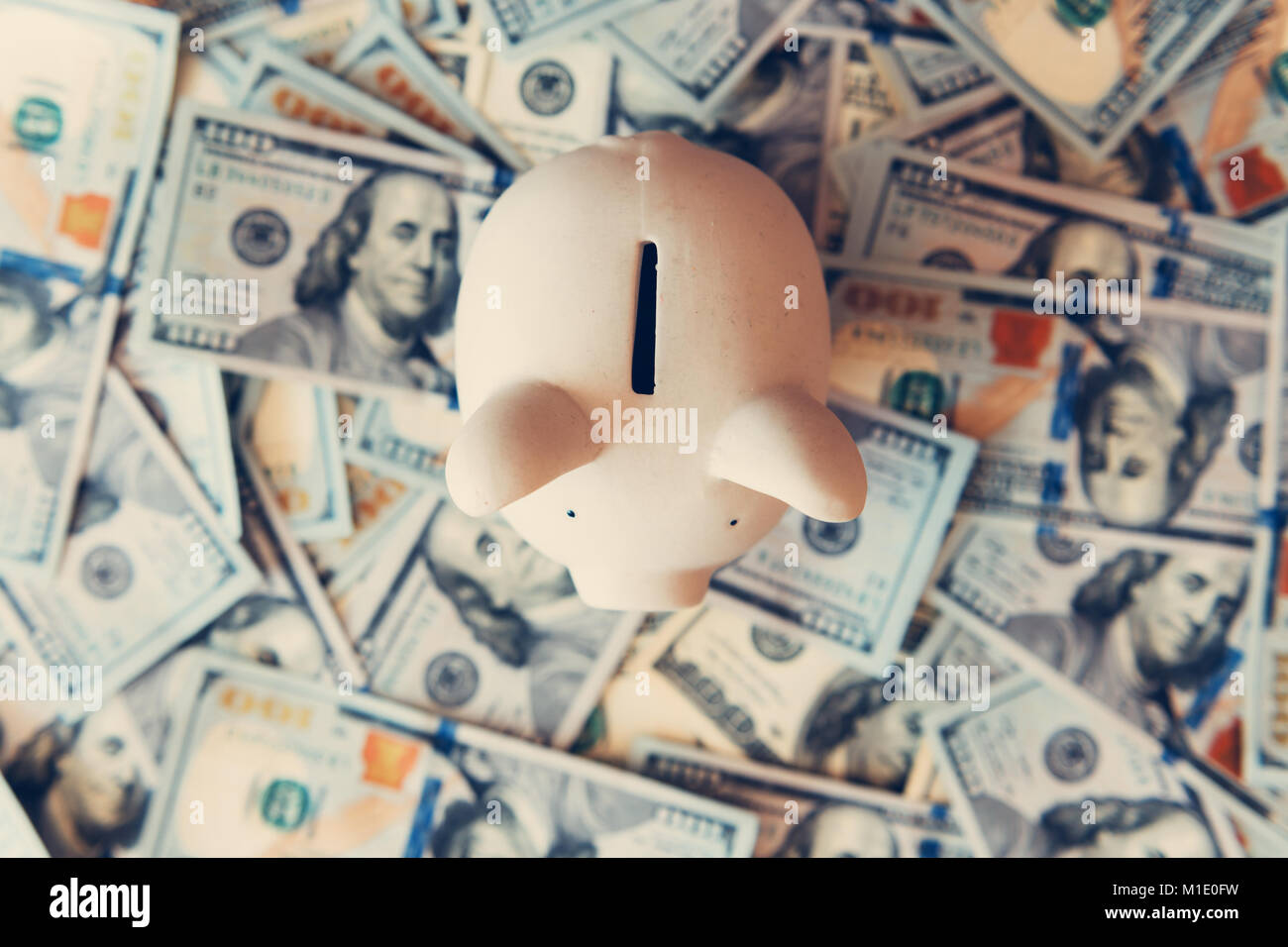 Piggy Kässeli mit Dollar cash Stockfoto