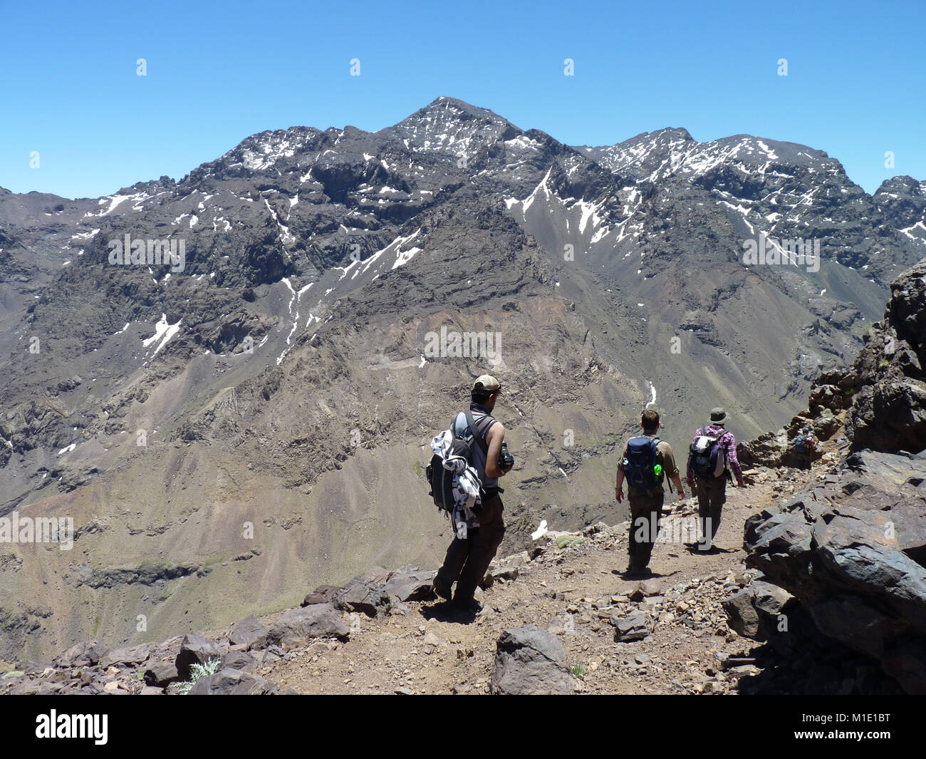 Wanderung in Richtung Toubkal im Hohen Atlas, Marokko Stockfoto