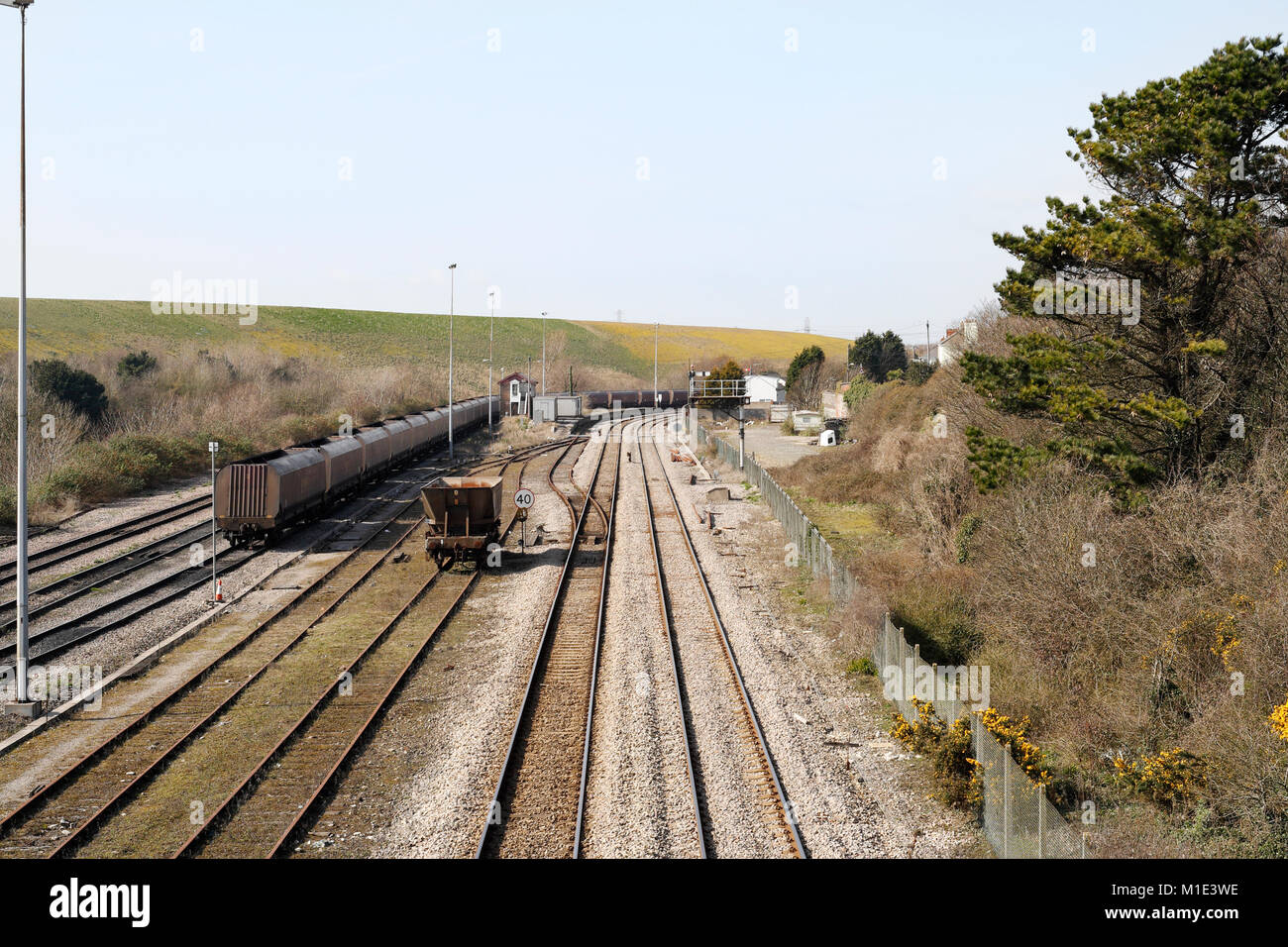 Das Tal von Glamorgan Bahnstrecke im Osten Aberthaw, Wales UK Stockfoto