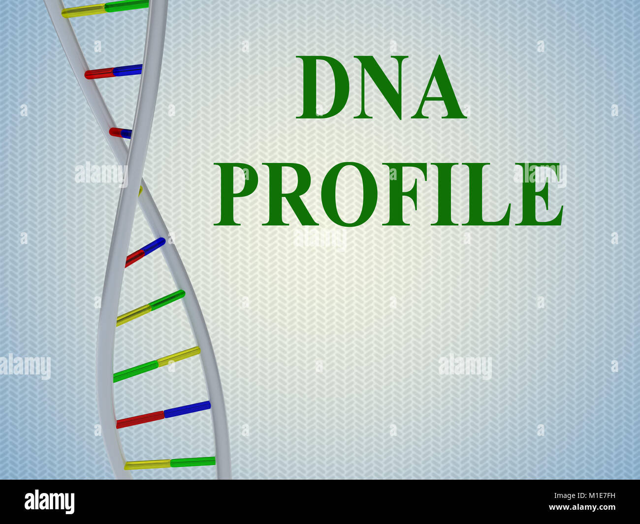 3D-Darstellung der DNA-Profil script mit DNA-Doppelhelix, auf blauen Gradienten Hintergrund isoliert. Stockfoto