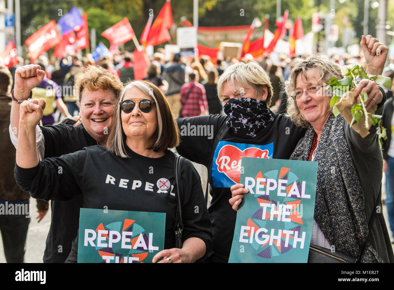 Aufhebung der 8. Änderung der irischen Verfassung. Pro-choice (Abtreibung) Rallye in Dublin, Irland Stockfoto