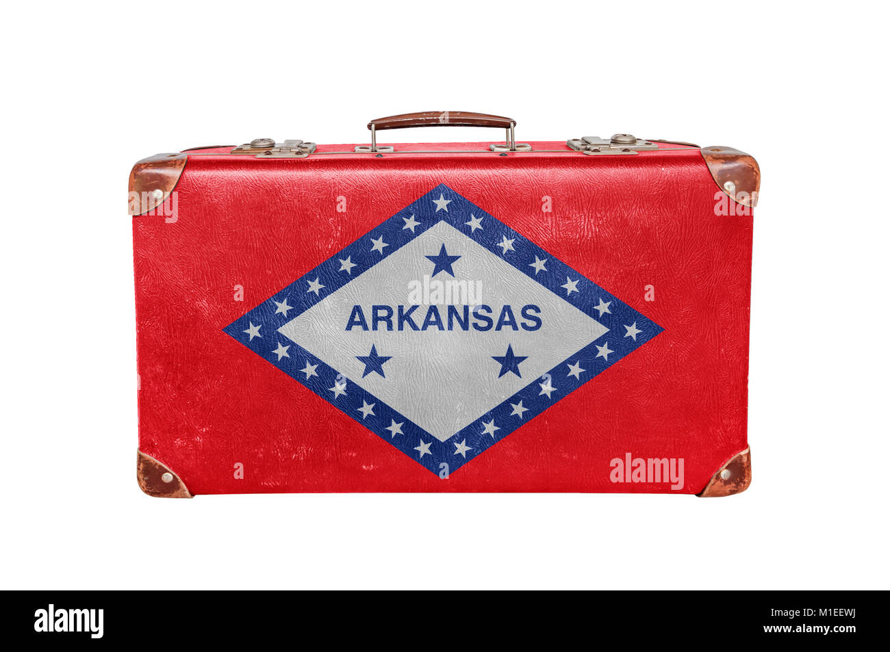 Vintage Koffer mit United States Arkansas Flagge Stockfoto