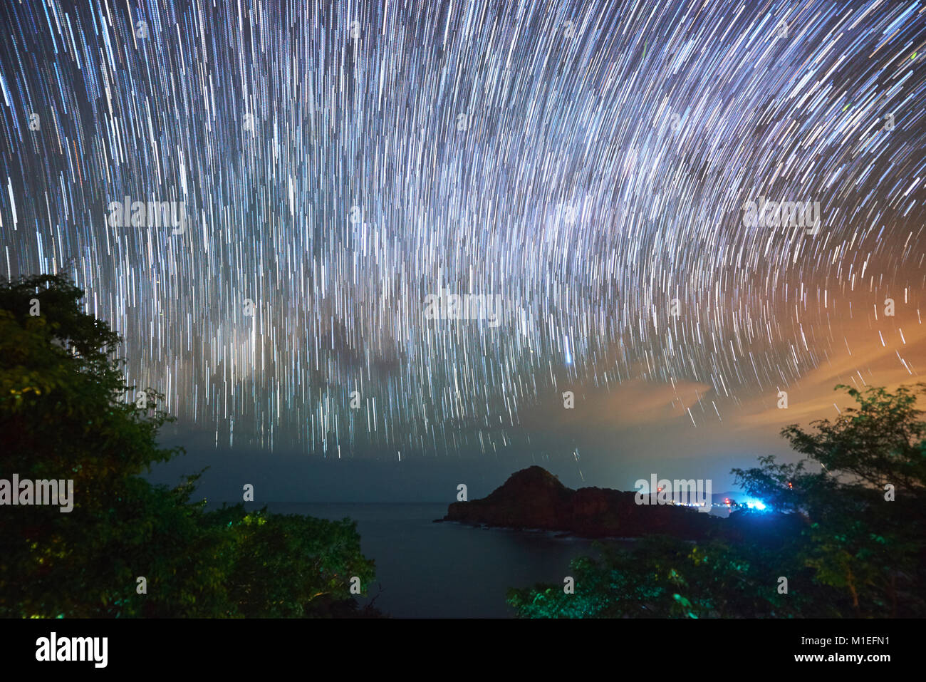 Sterne in Bewegung in der Nacht Himmel Hintergrund. Astronomie Thema Stockfoto